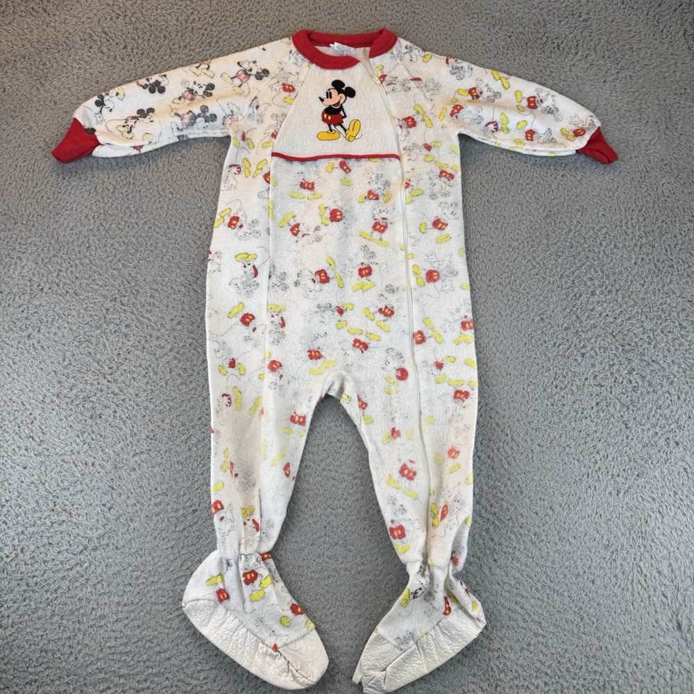 Vtg‎ Sears Walt Disney Mickey One Piece Zip Footie Pajamas 4t Made USA